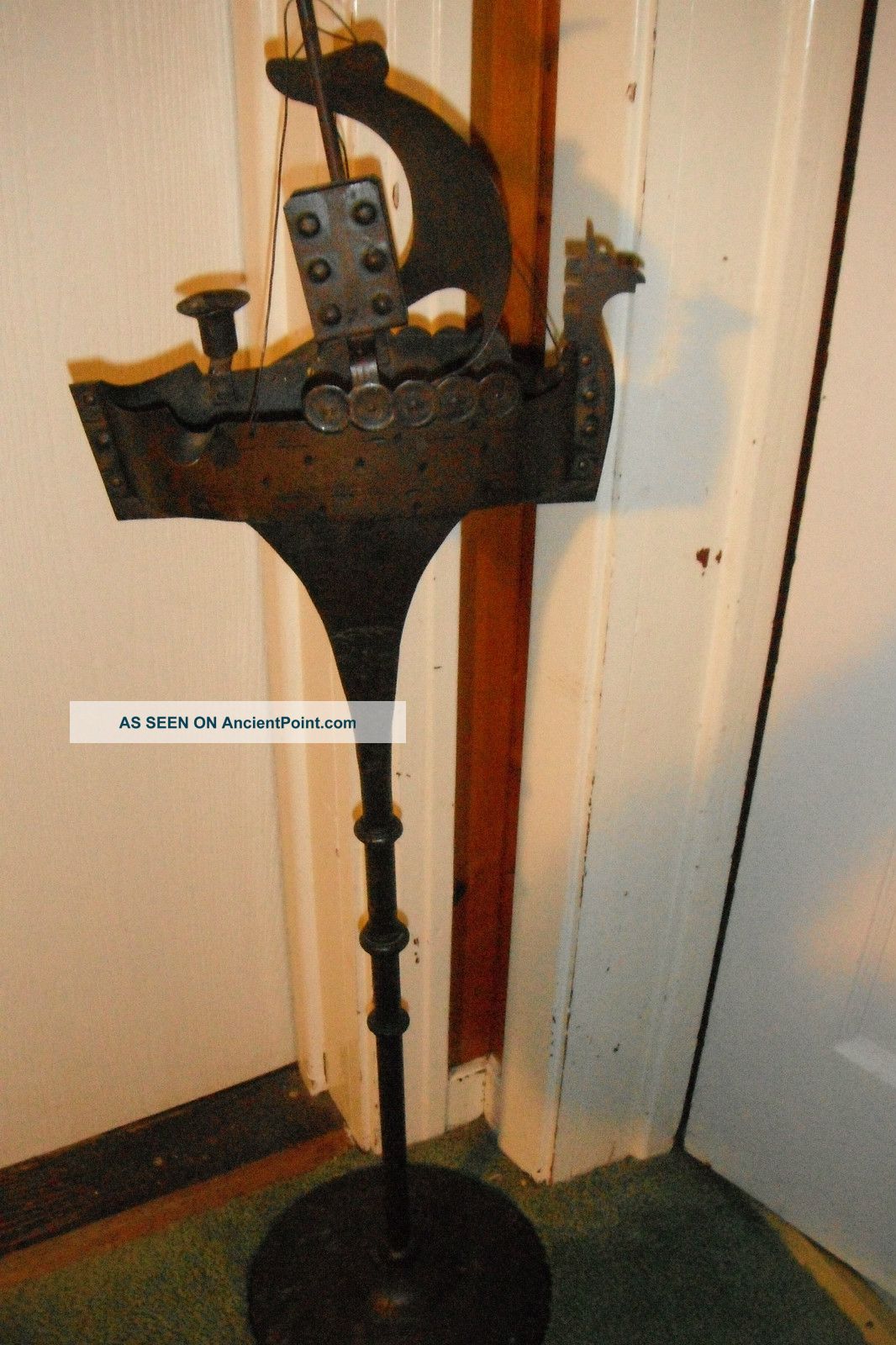 1800s Viking Ship Ashtray Cigar Boat Smoke Stand Bronze Copper Color Viking photo