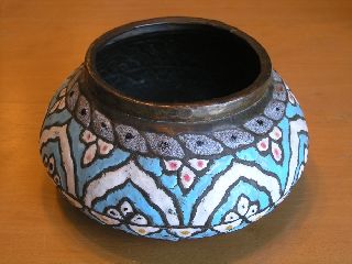 Antique Syrian Aleppo Egyptian Persian Turkish Copper Enamel Islamic Vase Bowl photo