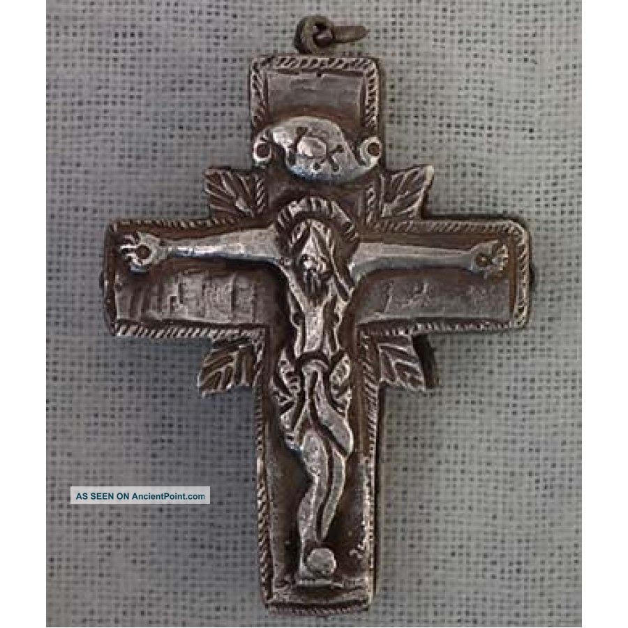 Antique Post Byzantine Silver Orthodox Pectoral Reliquary Cross 16th - 17th C Byzantine photo