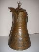 Antique Islamic Arabic Copper Coffee Pot Silver Overlay Middle East photo 5