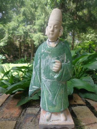 Ancient Chinese Ming Dynasty Glazed Terracotta Attendant Statue Figure Noreserve photo