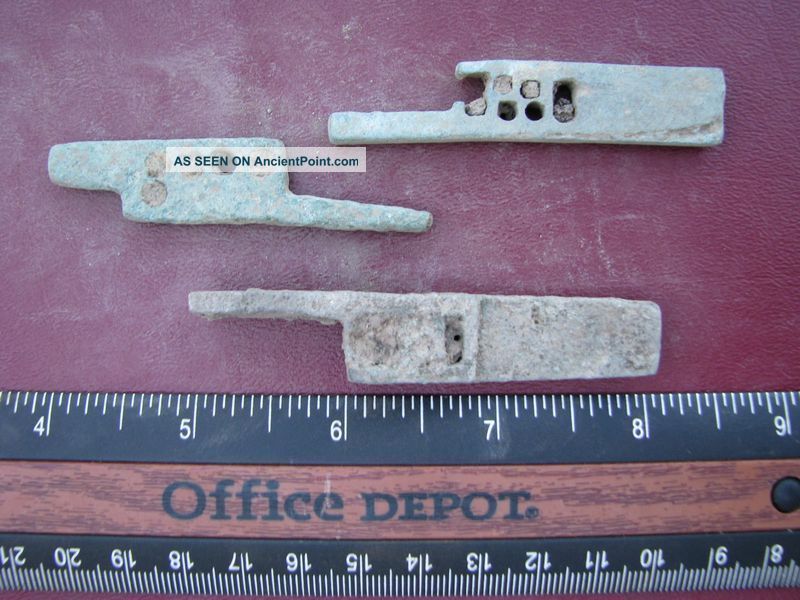 3 Ancient Medieval To Roman Bronze Lock Bolts 5112 Roman photo