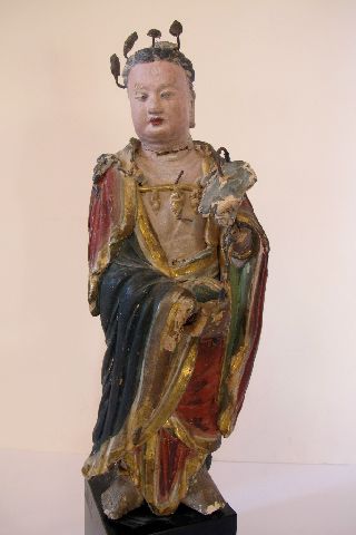 12th Or 13th Century Oriental Terracotta Figurine,  Gilded Decoration. photo