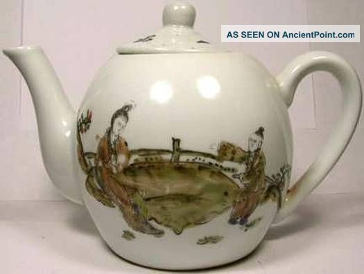 Antique Hand Painted 19th Century China Porcelain Teapot Flirting In The Park Other photo