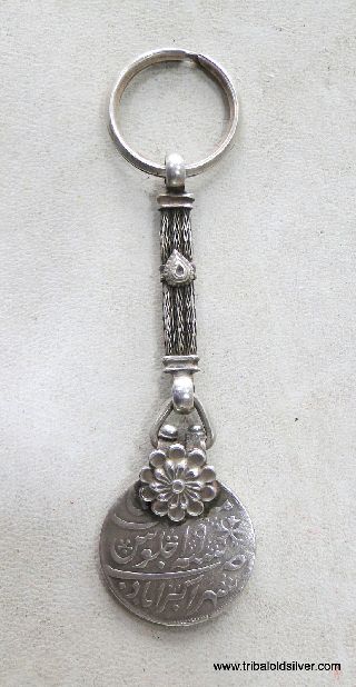 Antique Collectible Old Silver Mughal Coin Key Chain India photo