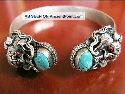 Antique Tibetan Silver Dragon Bangle Xmas Birthday Gift Chinese photo