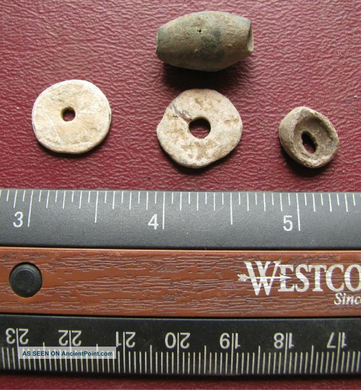 Metal Detector Find Ancient Artifacts 3 Lead And 1 Bronze Necklace Bead 7511 Roman photo