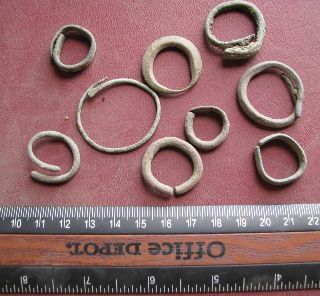 Metal Detector Found Artifacts 9 Bronze Rings 7063 photo