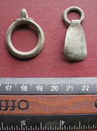 Metal Detector Found Artifacts 2 Bronze Pendants 7064 photo