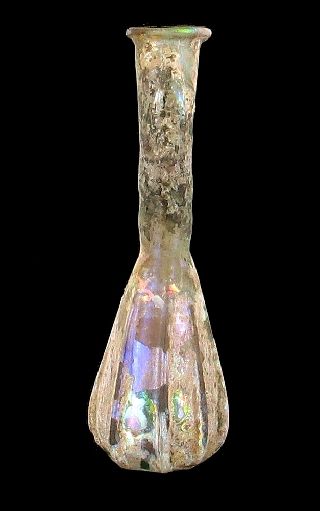 Rare Ancient Roman Blown Glass Ribbed Unguentarium Bottle Excavation Israel photo