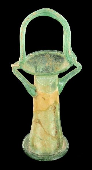 Rare Ancient Roman Tri Handled Glass Balsamarium Incense Vessel Israel Holy Land photo