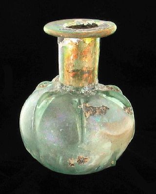 Rare Ancient Roman Blown Glass Ribbed Flask Excavation Israel Holy Land photo
