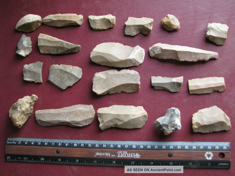 Neolithic Artifact - 20 Flint Tool Blades European 7329 Neolithic & Paleolithic photo