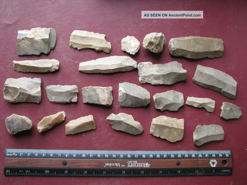 Neolithic Artifact - 20 Flint Tool Blades European 7331 Neolithic & Paleolithic photo