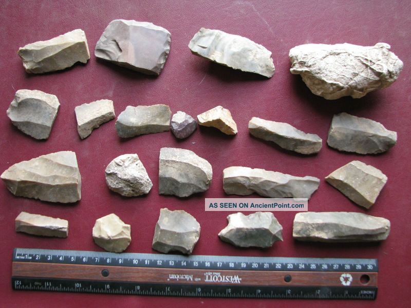 Neolithic Artifact - 20 Flint Tool Blades European 7327 Neolithic & Paleolithic photo