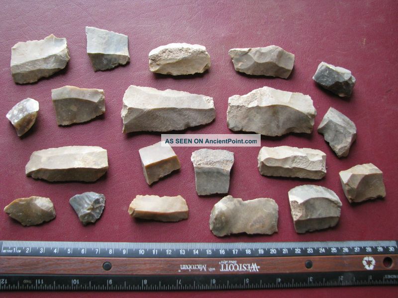 Neolithic Artifact - 20 Flint Tool Blades European 7326 Neolithic & Paleolithic photo