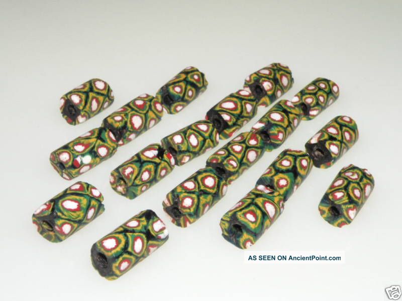 18 Green Mosaic Millefiori Old Trade Beads The Americas photo