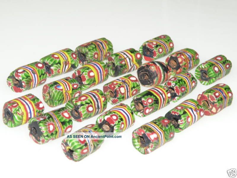 21 Green Venetian Millefiori Old Trade Beads The Americas photo