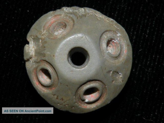 Pre Columbian Grey Stone Spindle Whorl Eyes Bead The Americas photo