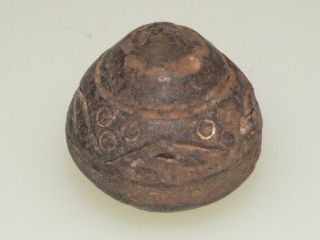 Pre Columbian Black Clay Spindle Whorl Bead photo