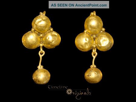Ancient Roman Trefoil Pendant Gold Earrings Pair Earring Jewellery 023707 Roman photo