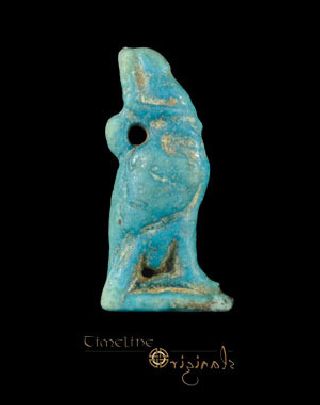 Ancient Egyptian Falcon God Horus Glazed Faience Amulet Bead 023698 photo