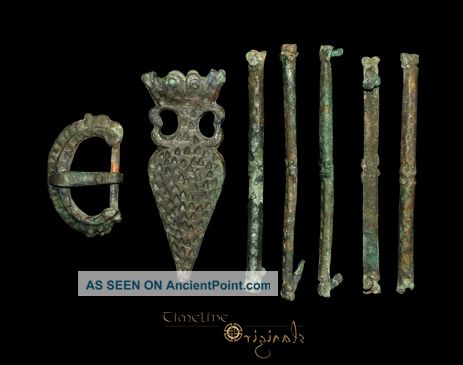 Ancient Roman Triangle Punched Military Belt Set Amphora Strap End Buckle 021469 Roman photo