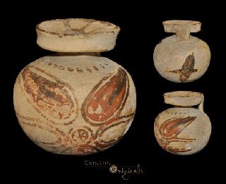 Ancient Etruscan Greyware Decorated Ceramic Aryballos 023215 photo