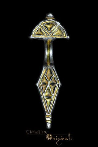 Ancient Frankish Silver Gilt Radiating Triangles Radiate Brooch 015060 photo