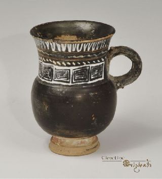 Ancient Greek Gnathian Black Glazed Thistle Mug Cup 023400 photo