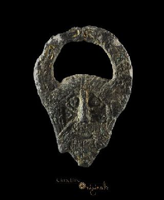 Excessively Rare Anglo - Saxon Horned Woden ' S Head Applique Woden Mount 022885 photo