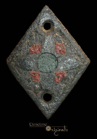 Medieval Enamelled Floral Cruciform Bronze Mount 019809 photo