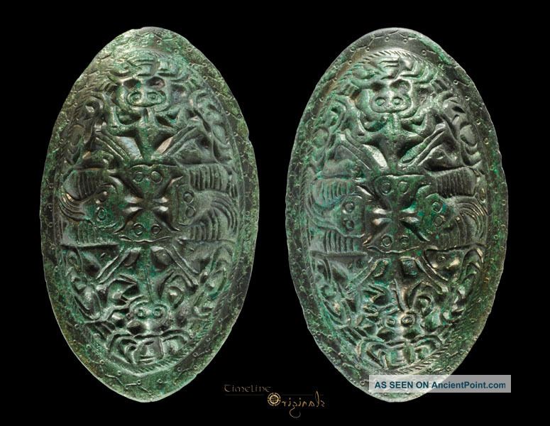 Very Rare Viking Facing Masks & Figures Tortoise Brooch Pair Jewellery 024624 Scandinavian photo