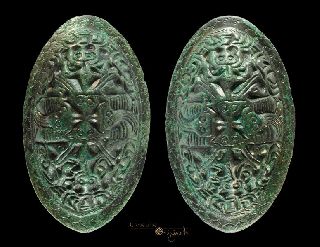 Very Rare Viking Facing Masks & Figures Tortoise Brooch Pair Jewellery 024624 photo