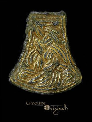 Anglo - Saxon Gilt Bronze Interlace Pelta Mount 015157 photo