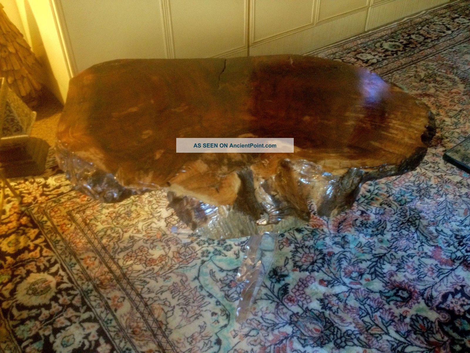 Mid Centtury Floating Tamburil Walnut Table With Lucite Base Post-1950 photo