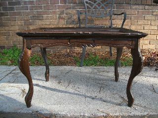Vintage Antique Hand Carved French Style Stenciled Mahogany Coffee Table photo
