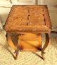 Antique Sewing Stand Inlaid Wood Top With Cloth Bag 1900-1950 photo 1