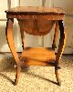 Antique Sewing Stand Inlaid Wood Top With Cloth Bag 1900-1950 photo 4
