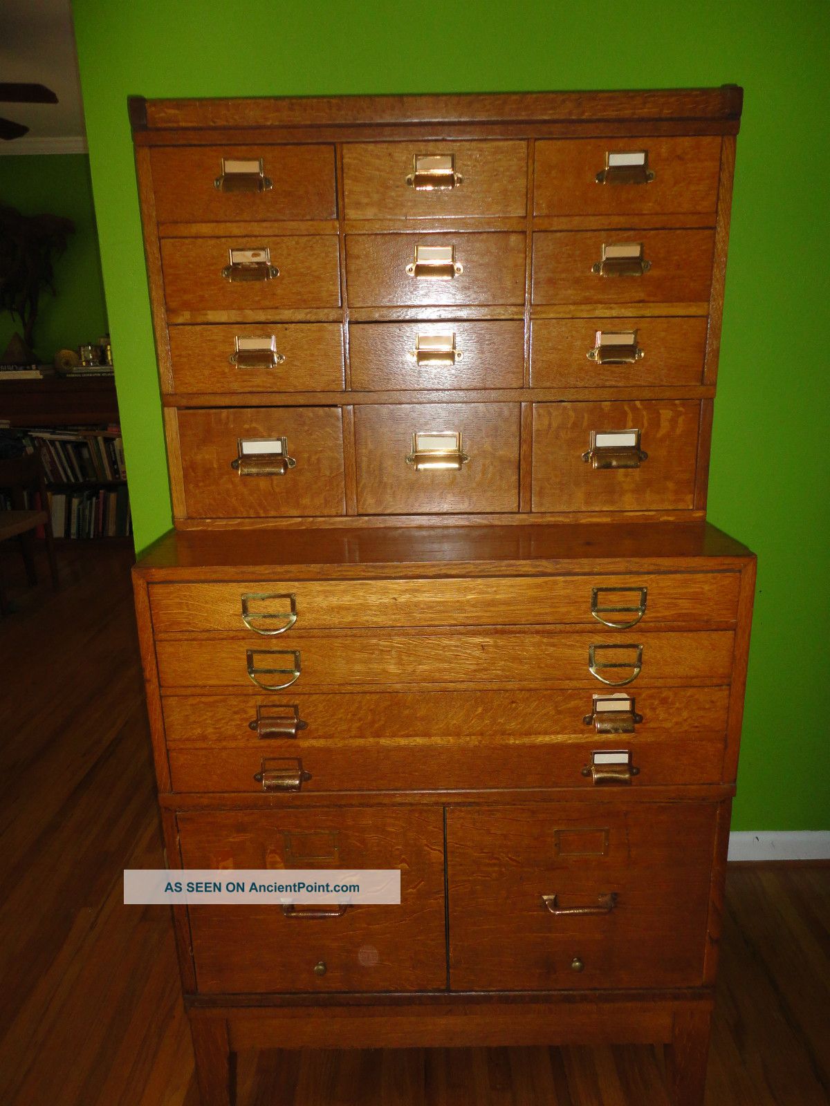 Early 1900s Stepback Tiger Oak Card File Map Drawers And File Cabinet Mission 1900-1950 photo