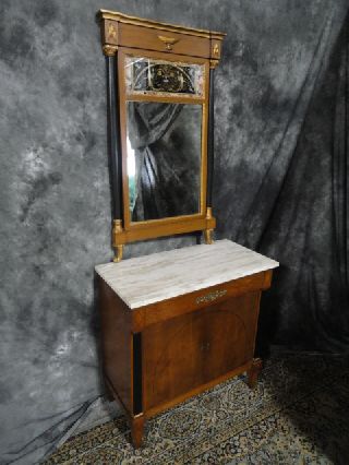 Signed Antique Charak Console Table Mahogany Mirror photo