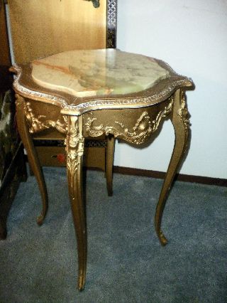 Antique French Louis Xv Gold Gilt Center Foyer End Table W/onyx Top photo