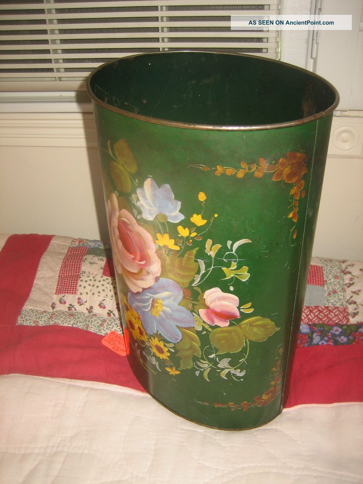 Charming Vintage Hand Painted Tole Wastebasket Other photo