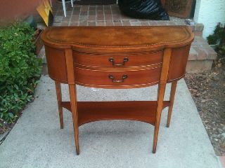 Vintage Mahogany 2 Drawer,  Leather Top Hall Table By Hekman,  Made In Usa photo