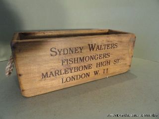 Vintage Style Wooden Fish Crate Oyster Box Rope Handle London Shellfish photo