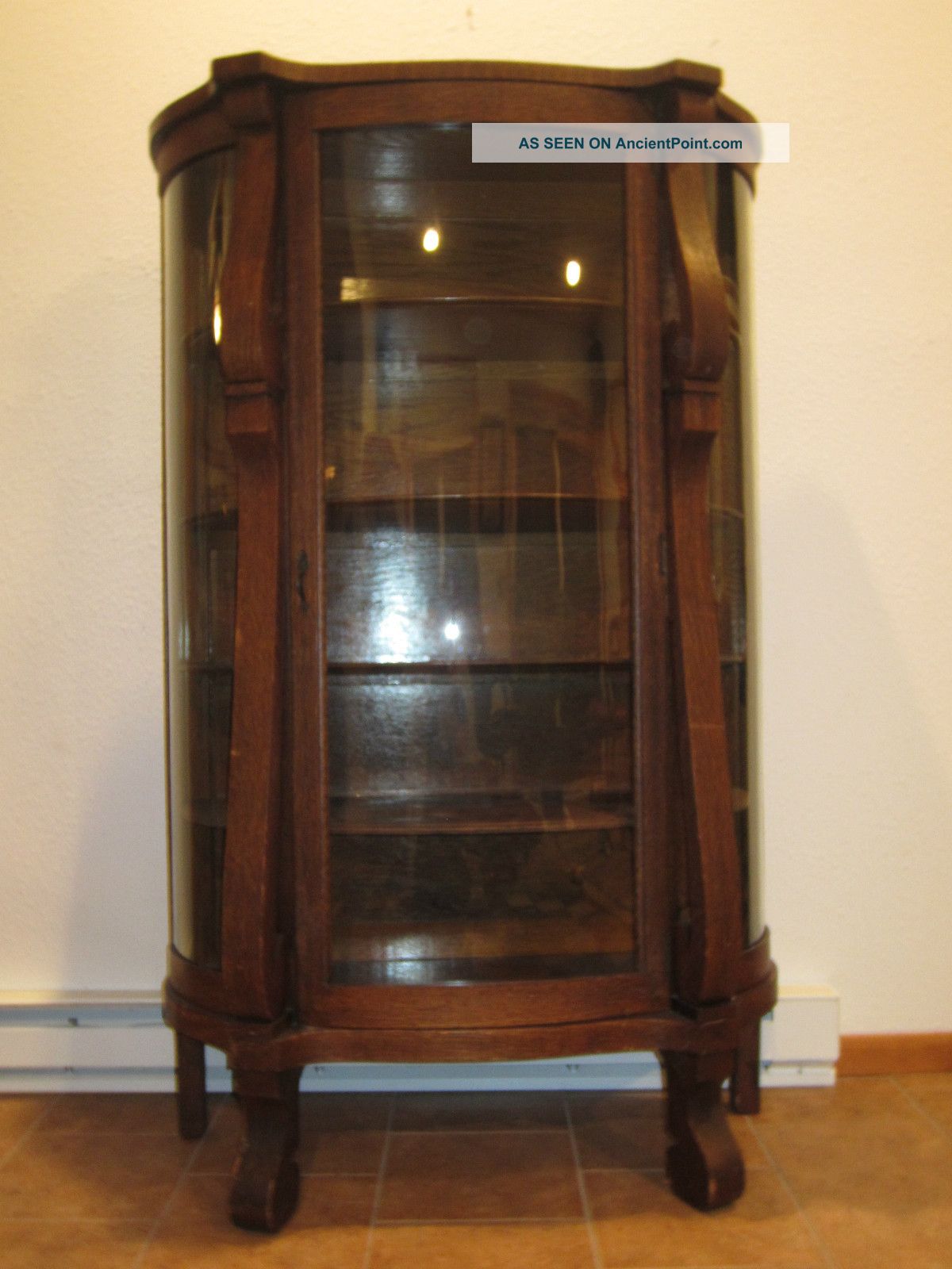 Ebert Furniture Co.  Antique Bowfront Oak China Curio Cabinet Glassware 1900-1950 photo