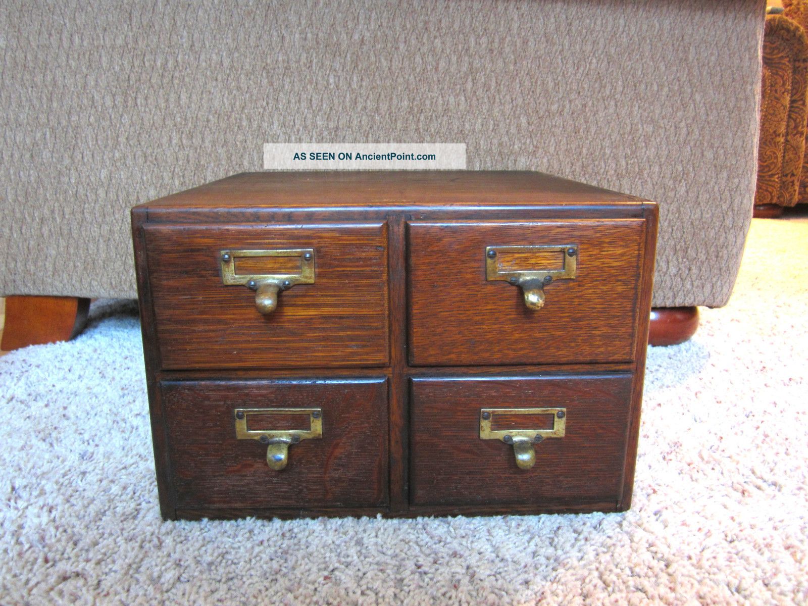 Tiger Oak 4 Drawer Index Card Library Catalog File Parts Hardware Cabinet Macey 1900-1950 photo