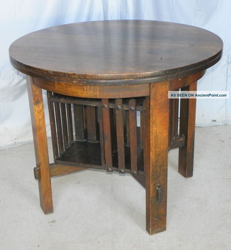 Antique Mission Oak Center Table With Revolving Bookcase 1900-1950 photo