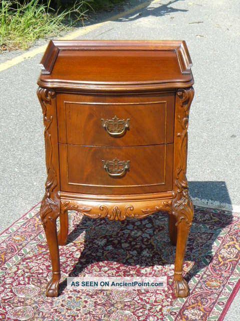 Antique Flame Mahogany Ball & Claw Chippendale Nightstand 1900-1950 photo
