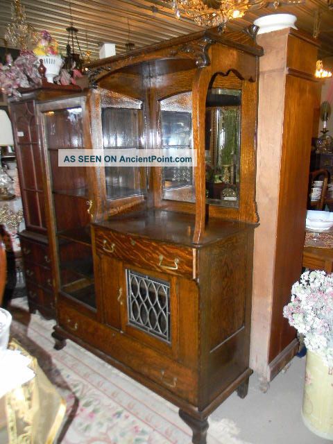 Antique 1900 Qtr Oak Side By Side China Cabinet Buffet 1900-1950 photo